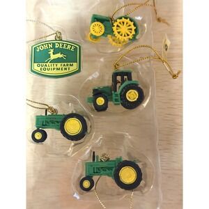 John Deere Holiday Ornaments Set 5 Piece Miniature Tractors and Logo 4008045